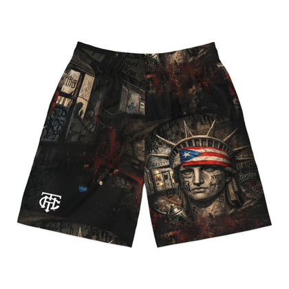 Statue of Liberty Urban Graffiti Men's Jogger Shorts — Puerto Rican Flag Street-Art Design